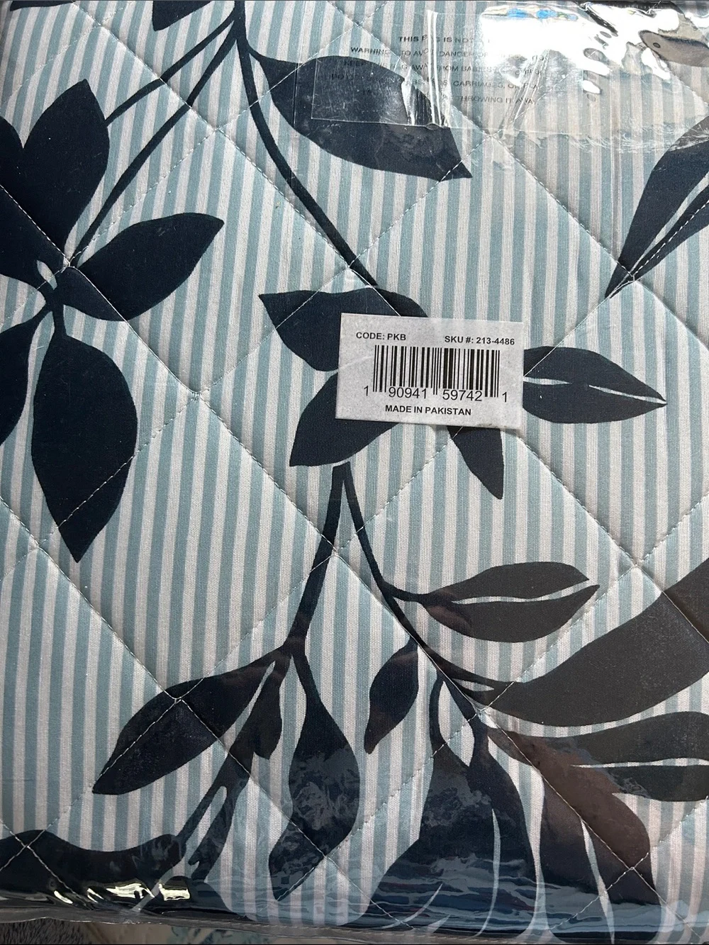 New LTD Commodities Blue Pinstripe Floral Quilt - King